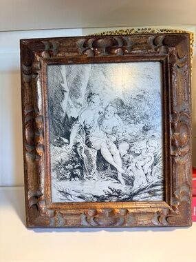 Antique Style François Boucher Print Carved Wood Frame French Cottage Decor
